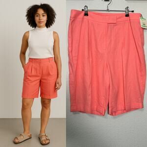 NWT Anne Klein Coral Linen Blend Tailored Trouser Shorts Sz 8 Minimalist Capsule